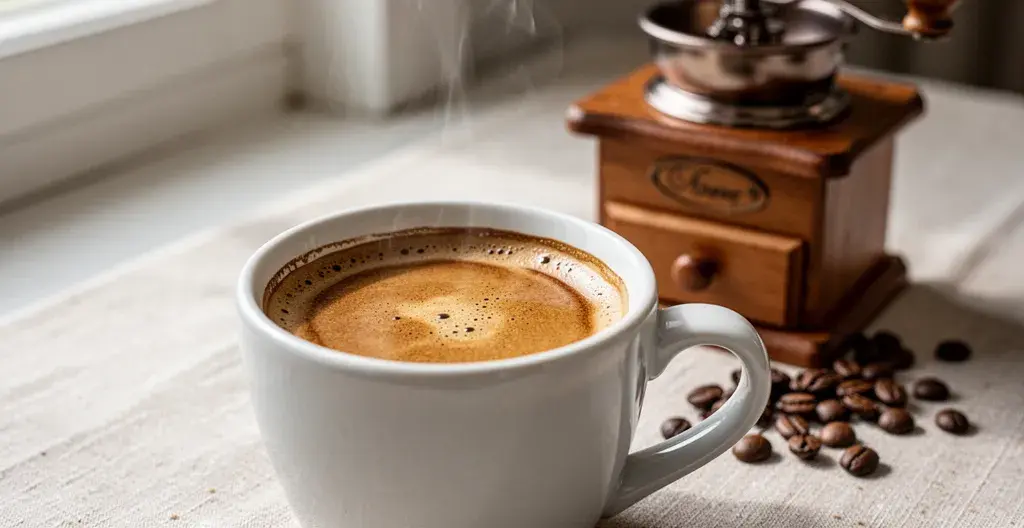 Tasse espresso avec crema noisette signe café frais